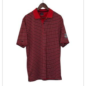 Men’s Greg Norman Golf Polo, Red White Blue Stripe Classic, size Large